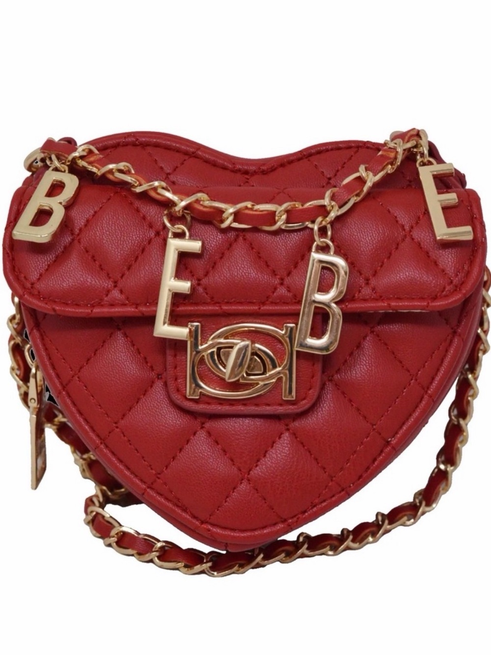 NWT Bebe Solana Quilted Heart Crossbody Bag – Red with Gold Hardware
